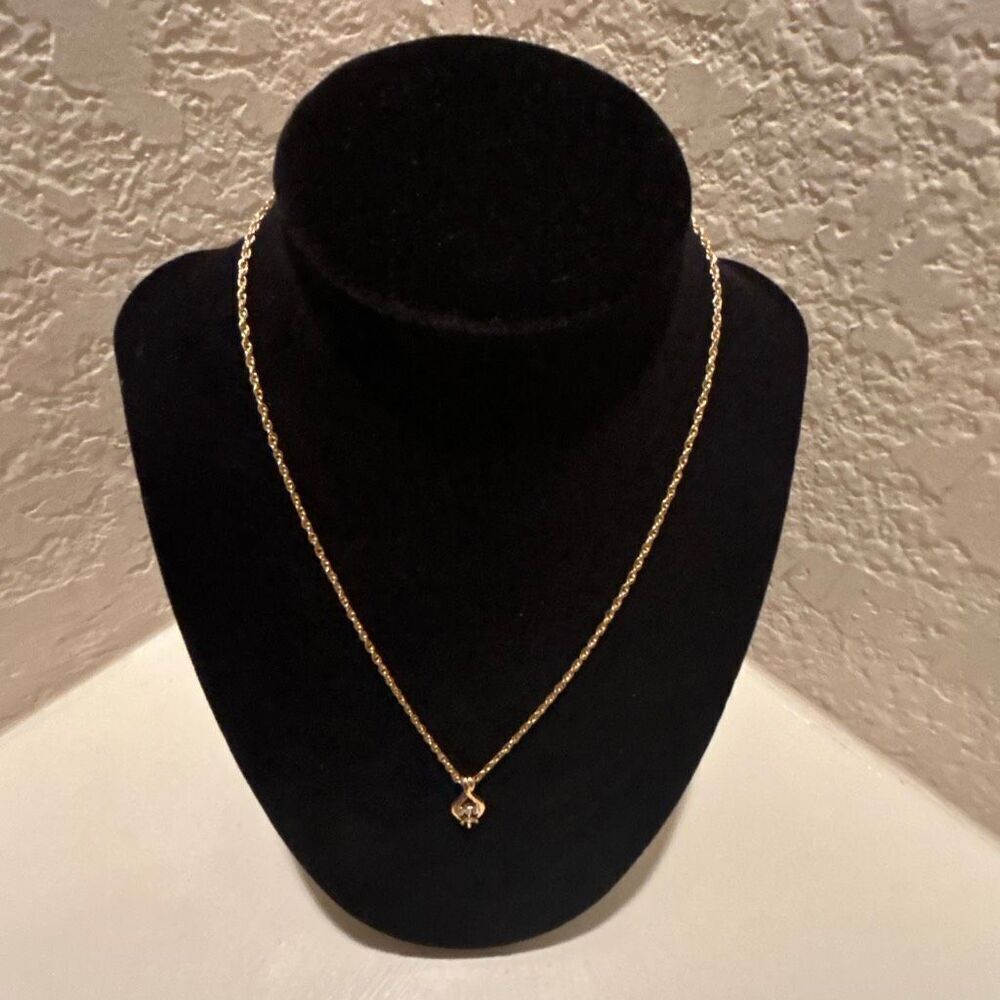 Vintage Nina Ricci Gold Plated Chain Necklace NR Logo Crystal Teardrop Pendant